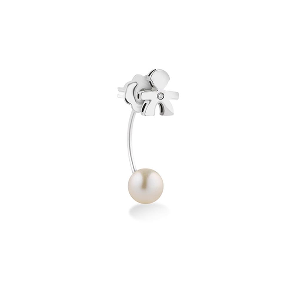 Mono earring boy 9 kt white gold 6-6,5 mm pearl diamond - LE BEBE