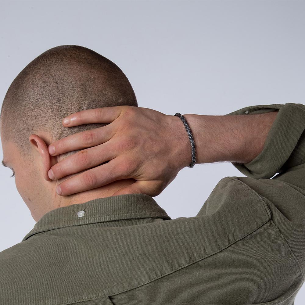  Nove25 shiny burnished silver twisted braid bracelet - NOVE25