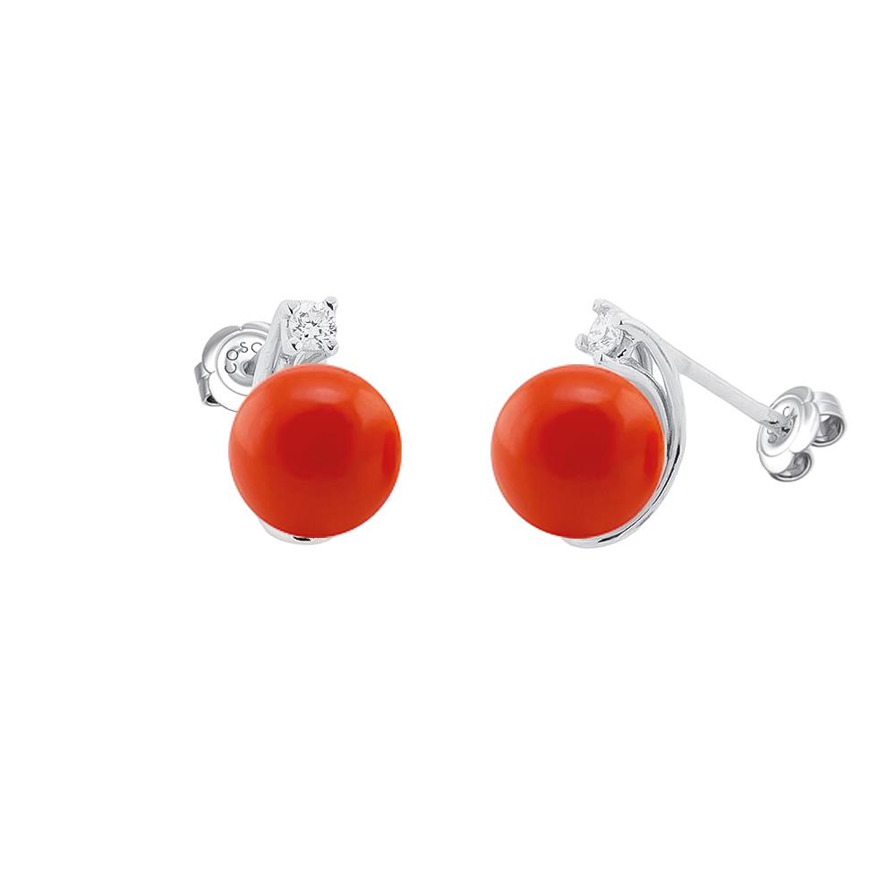 Earrings with Mediterranean red coral and diamonds - COSCIA