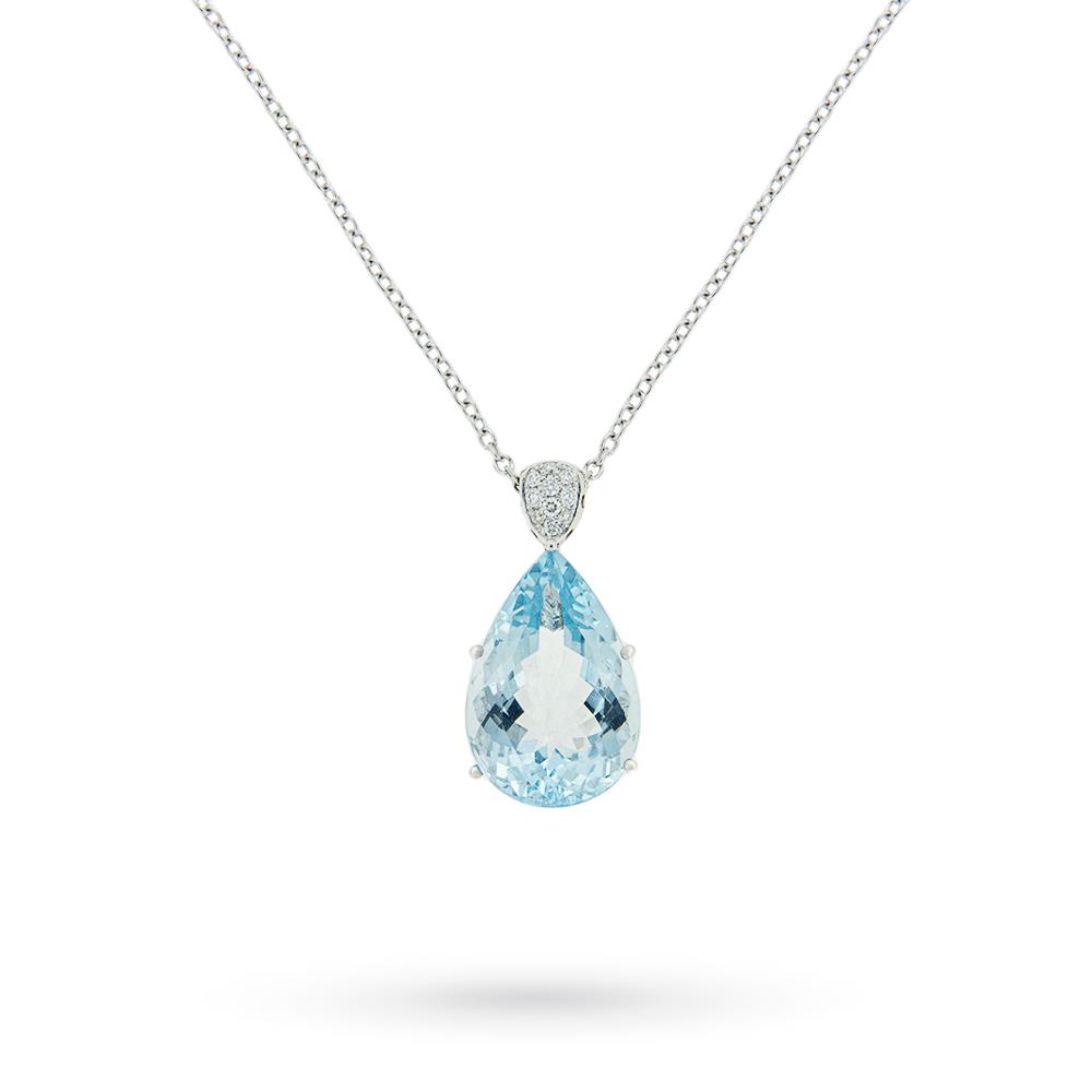 Necklace white gold aquamarine drop diamonds - LUSSO ITALIANO