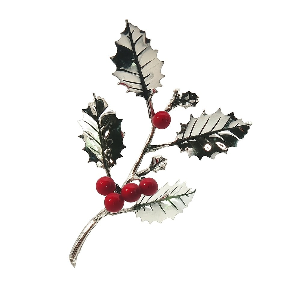 Agrifoglio&nbsp;Piccolo&nbsp;4&nbsp;Foglie Palline Smaltate Rosse Argento - SATURNO