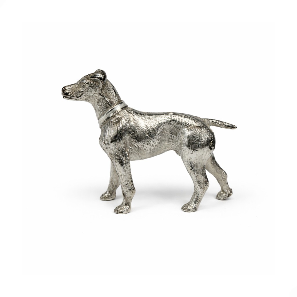  Dog with collar silver statue 800 &ndash; Decorative sculpture 4 cm - 