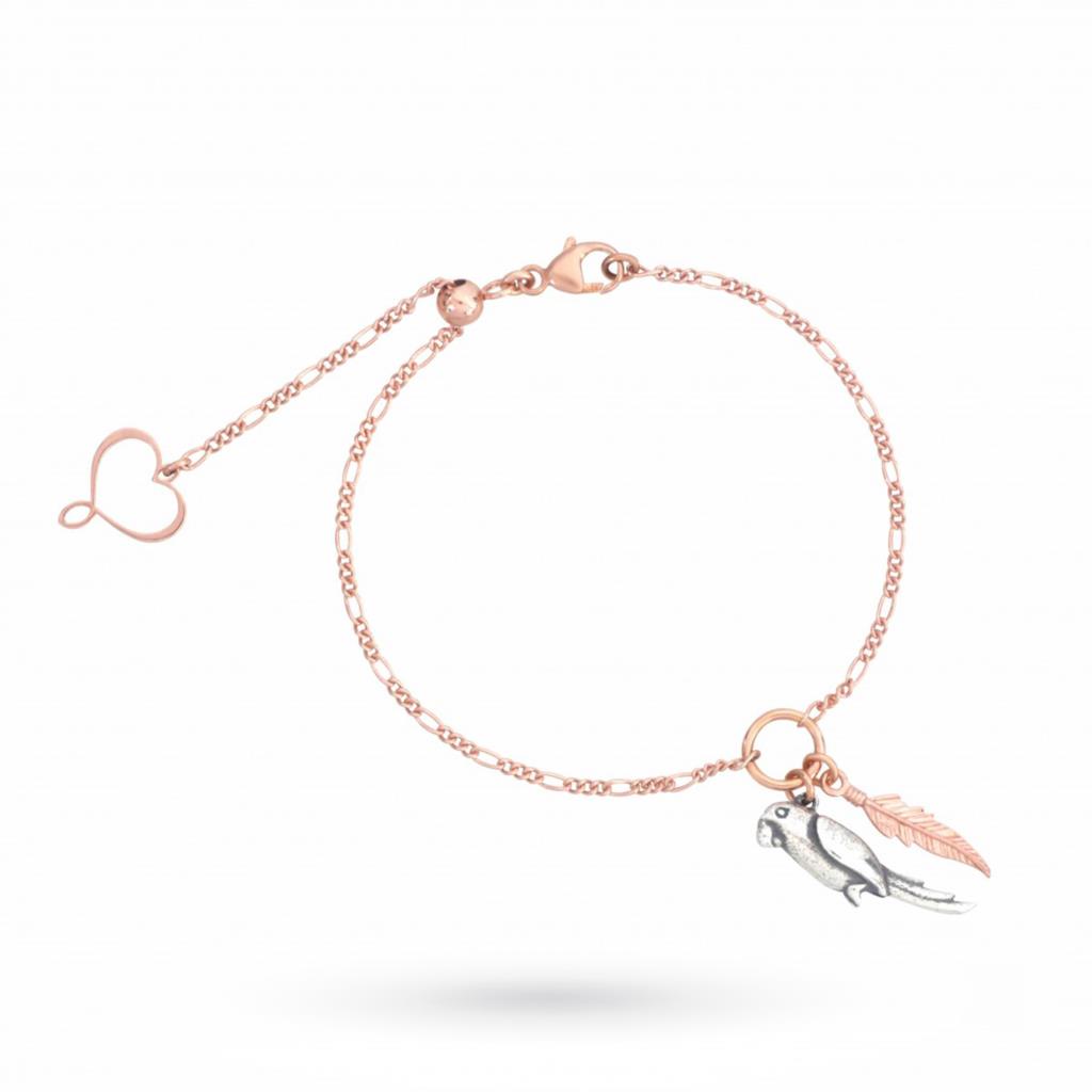 Bracciale con pappagallo e piuma in argento 925 placcato oro rosa - MAMAN ET SOPHIE