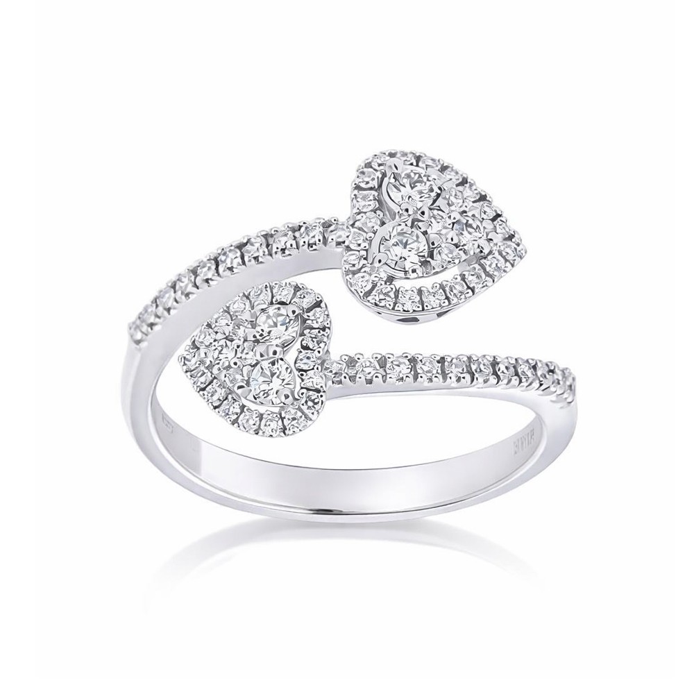 Anello con due cuori in oro bianco e diamanti