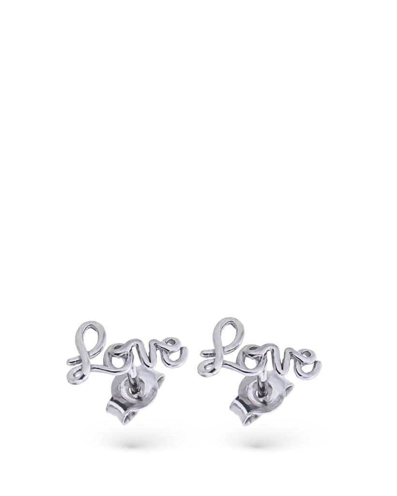 Orecchini a lobo in oro bianco con scritta Love - LUSSO ITALIANO