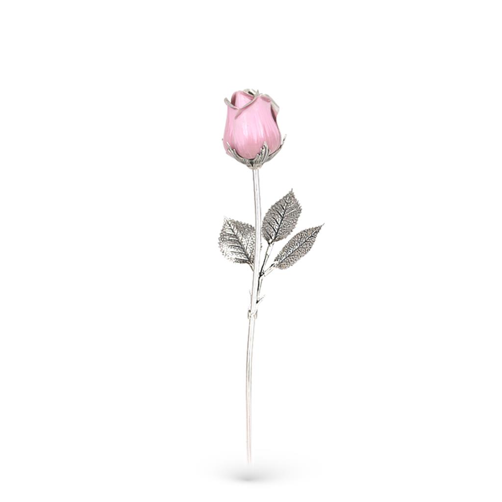 Pink rose ornament in sterling silver and enamel 17cm - GI.RO’ART