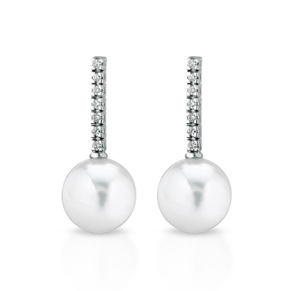 Earrings with Akoya pearl Ø 8-8,5 mm and line of diamonds - COSCIA