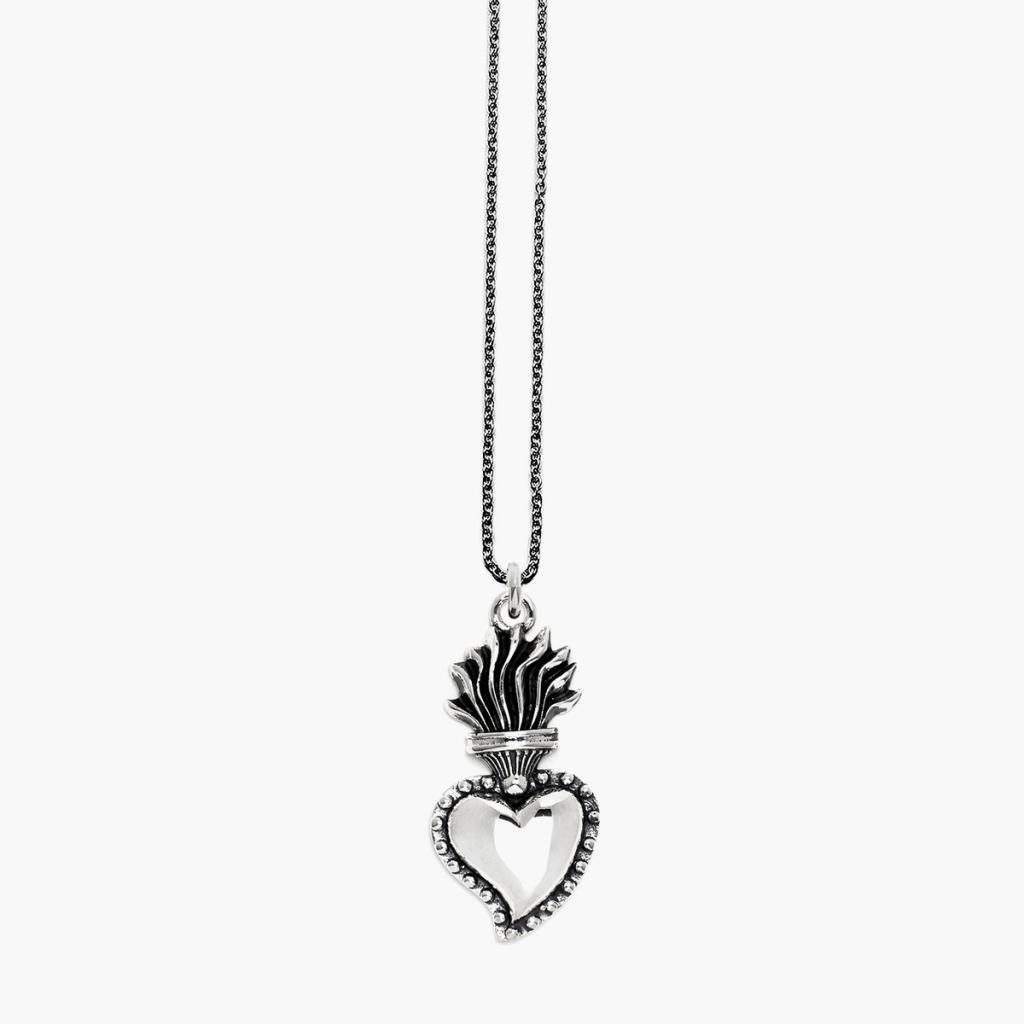 Nove25 medium shiny burnished silver heart pendant ex voto necklace - NOVE25