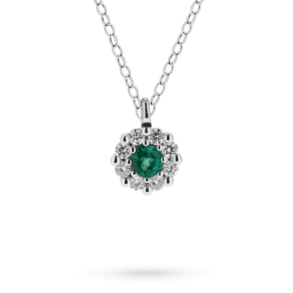18kt white gold necklace with emerald 0,11ct and diamonds 0,10ct - CICALA