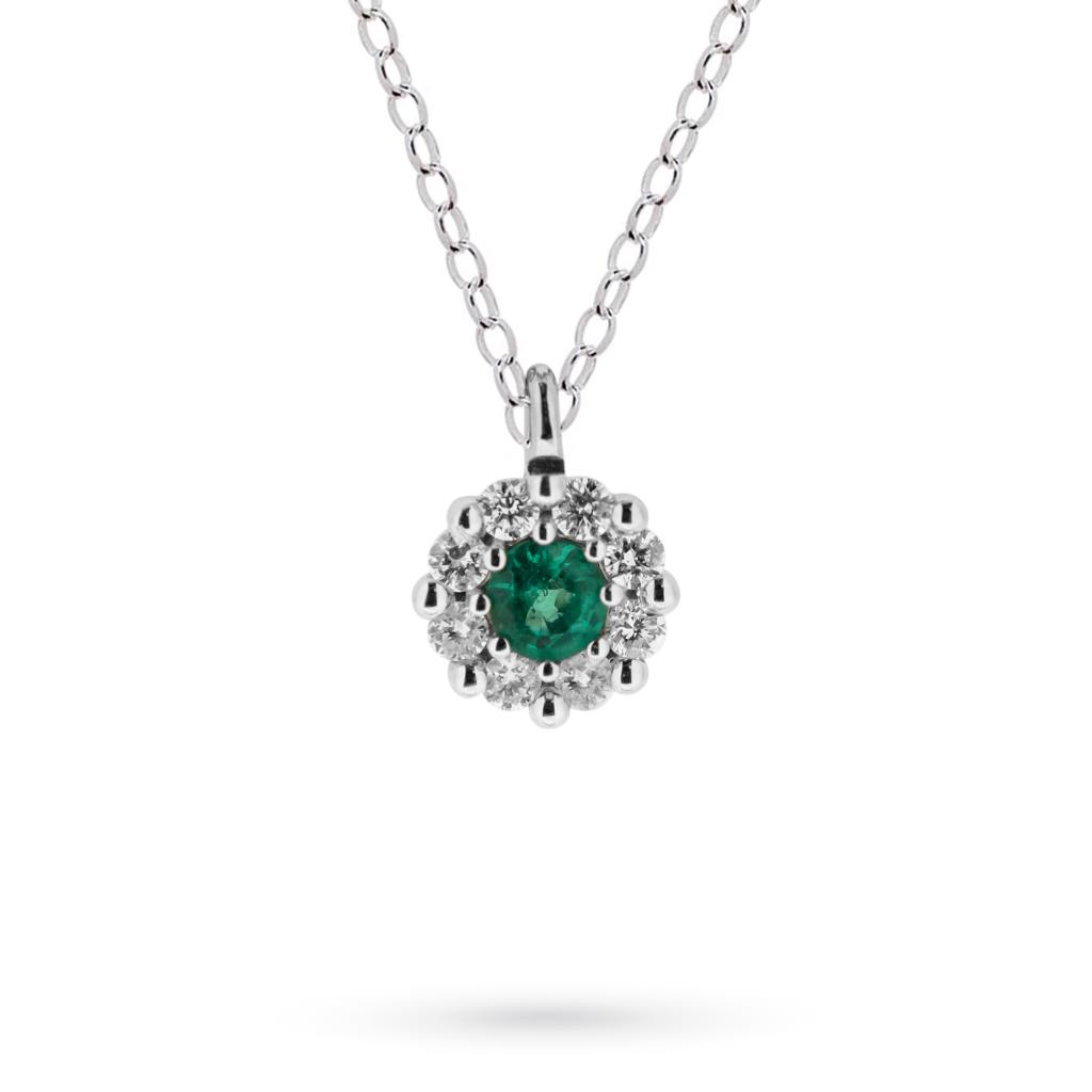 Girocollo in oro bianco con smeraldo 0,11ct e diamanti 0,10ct - CICALA