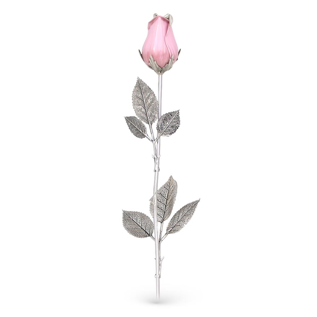 Pink rosebud ornament in sterling silver and enamel 48cm - GI.RO’ART