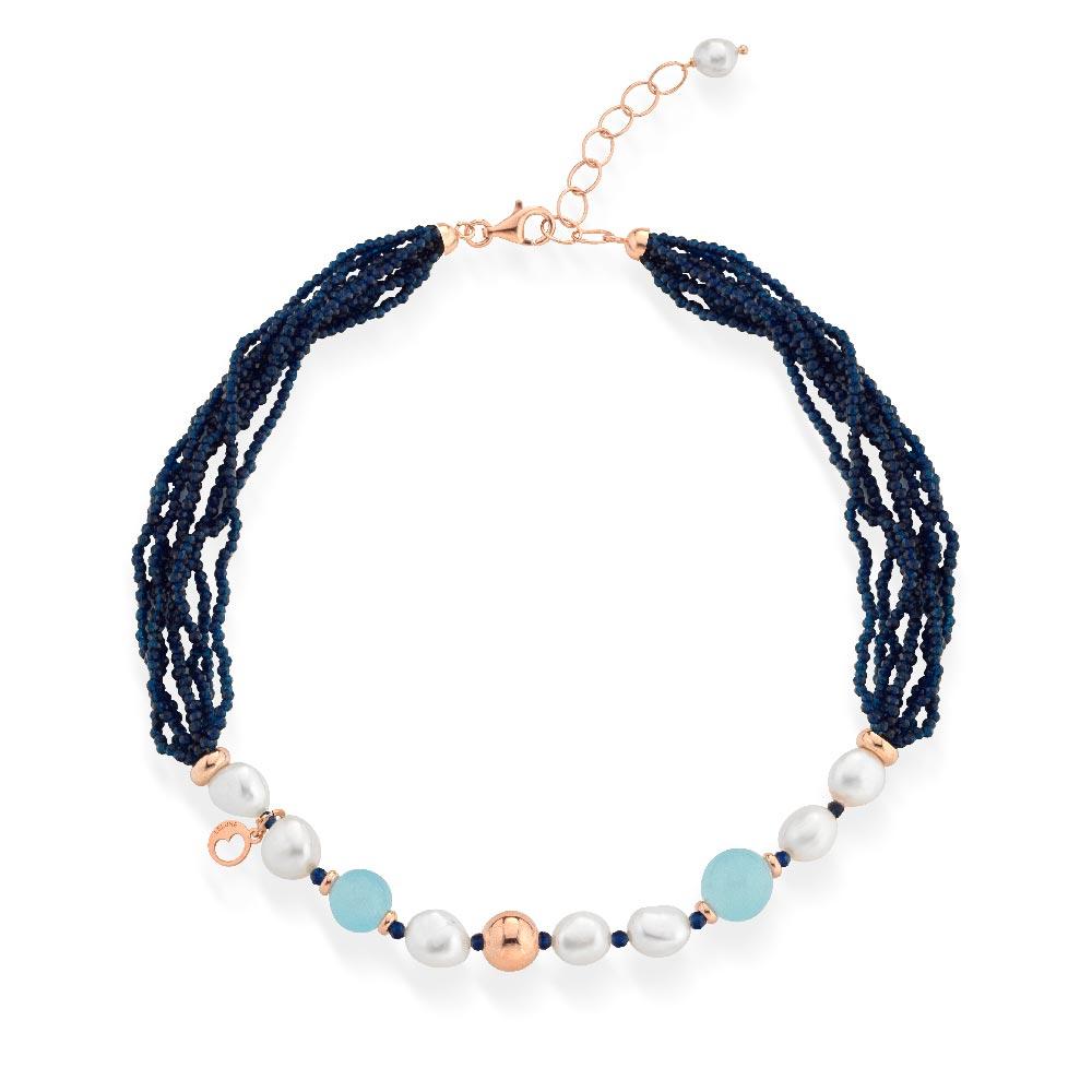 Silver Necklace Pearls Blue Gems LGNK533.2 Glamour - GLAMOUR