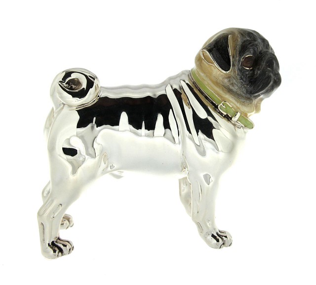 Pug dog ornament in silver and enamel L size - SATURNO