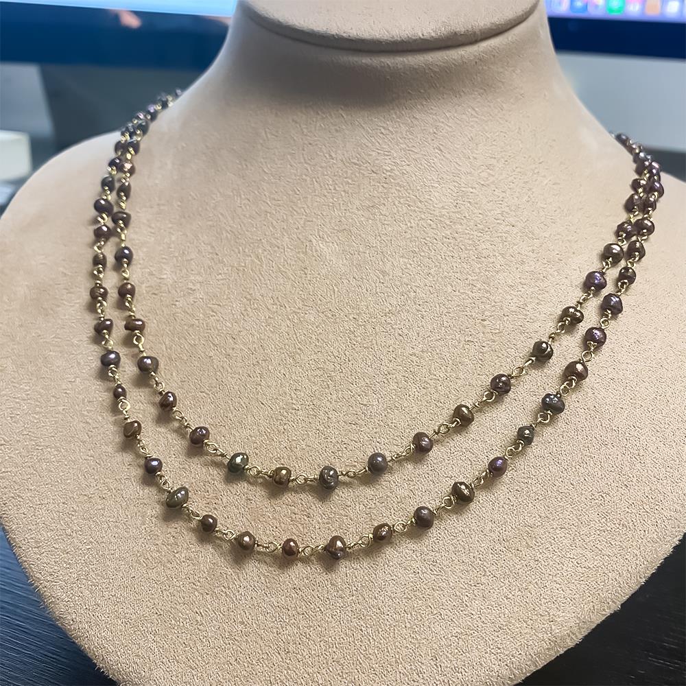 Collana lunga perle chocolate naturali barocche 104cm - LUSSO ITALIANO