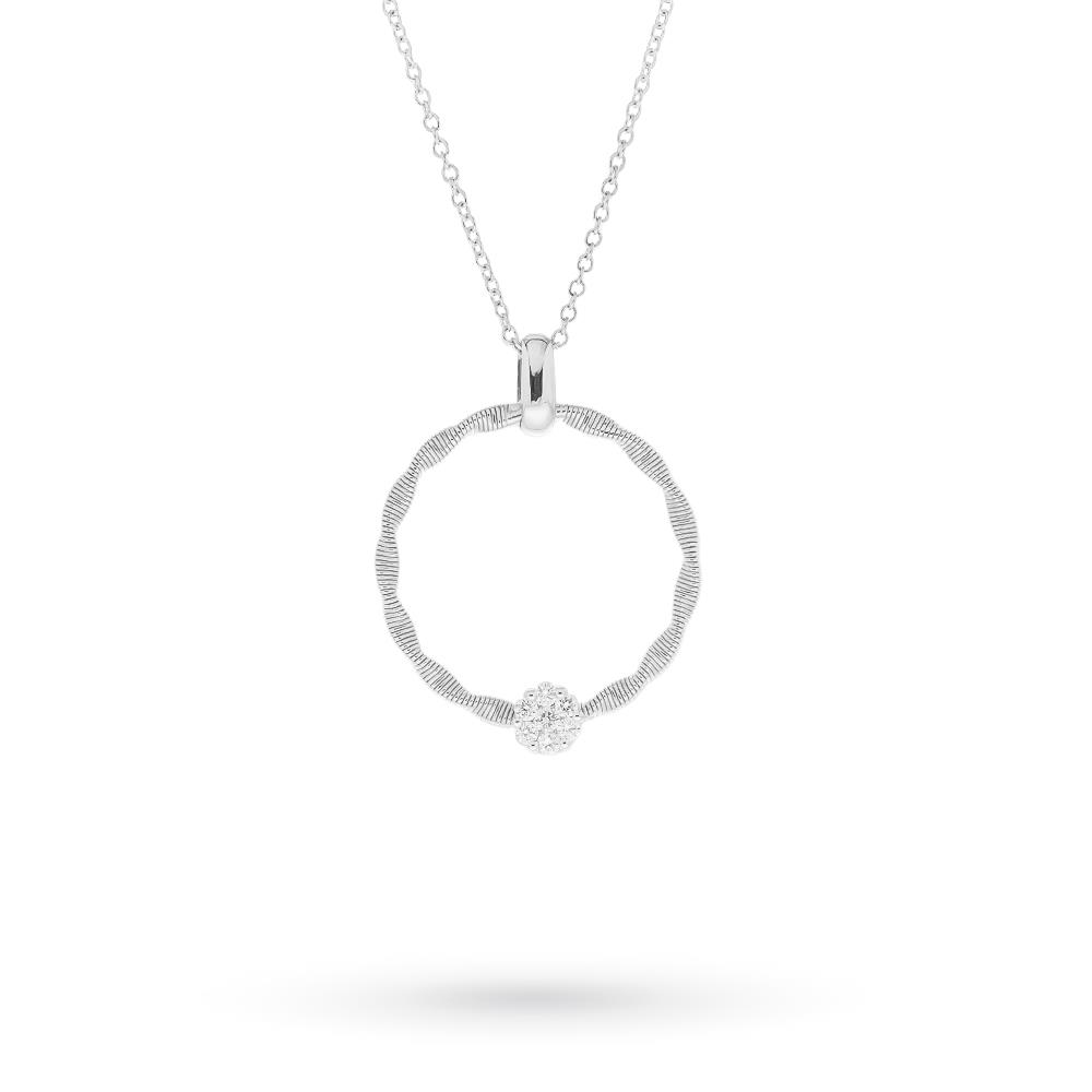 Girocollo ciondolo cerchio zigrinato oro bianco diamanti 43cm - ORO TREND