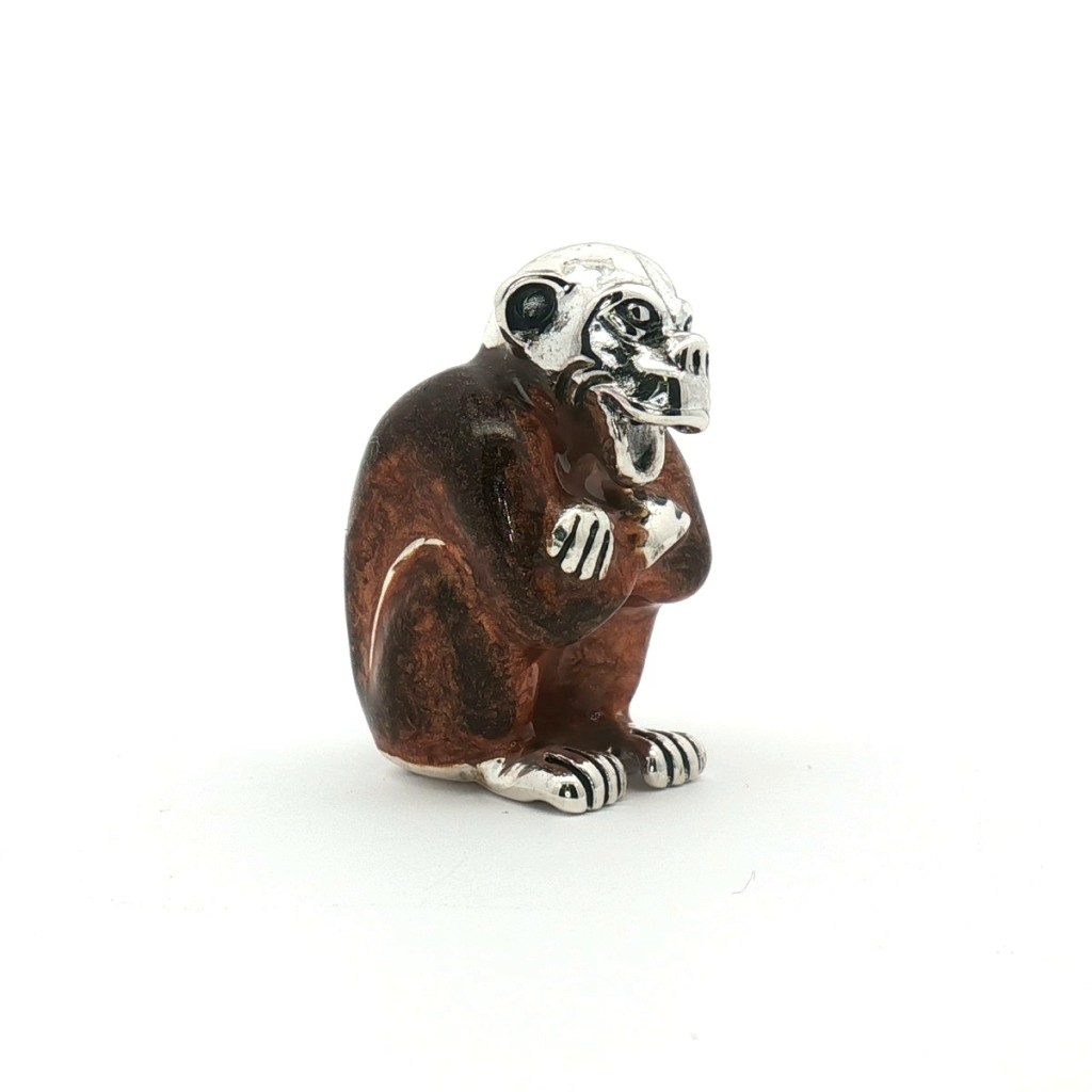  Enamelled sitting monkey silver ornament Saturnoo ST172-2 - SATURNO