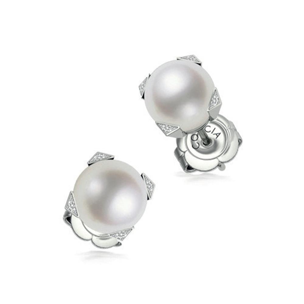Lobe earrings with white gold pearl and 4 diamonds - COSCIA