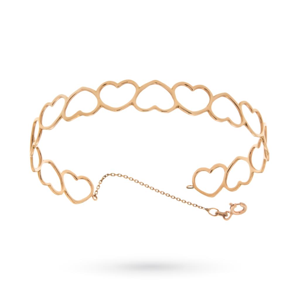 Bracciale rigido LOVE a cuori in oro rosa 18kt - LUSSO ITALIANO