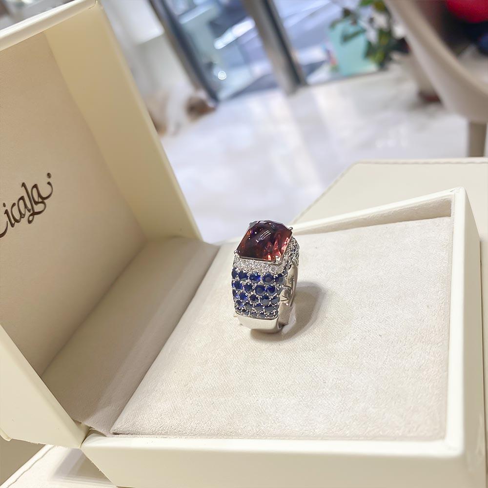  Anello Giorgio Visconti oro tormalina diamanti zaffiri - GIORGIO VISCONTI