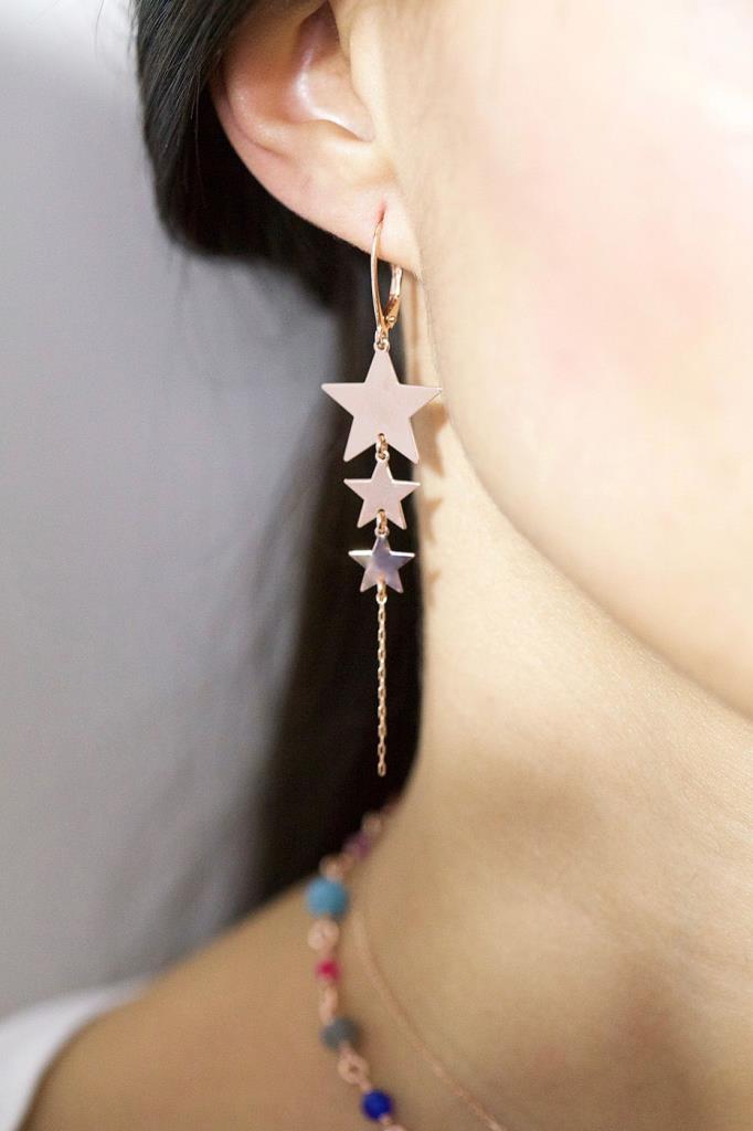 Orecchino pendente singolo 3 stelle in argento 925 rosa - MAMAN ET SOPHIE