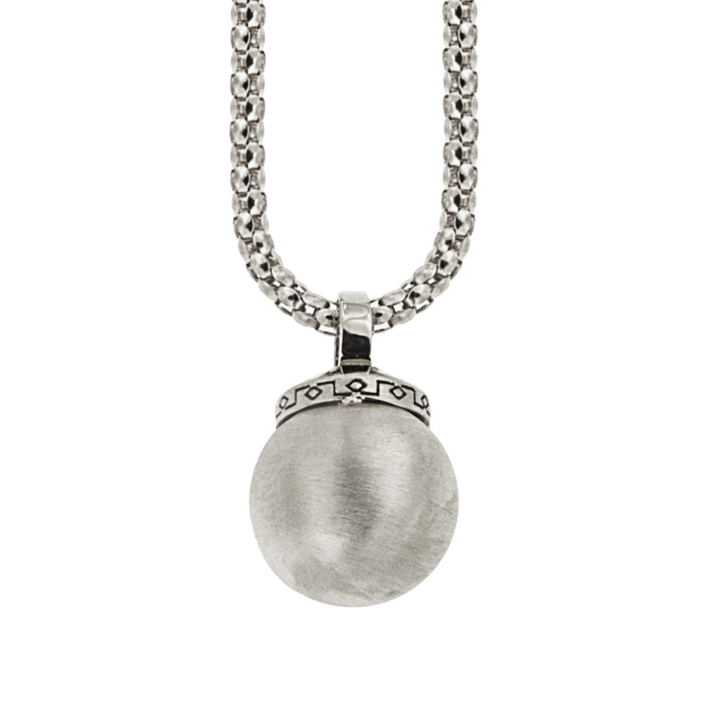 White gold chain with satin-finish pendant sphere 45 cm - LUSSO ITALIANO