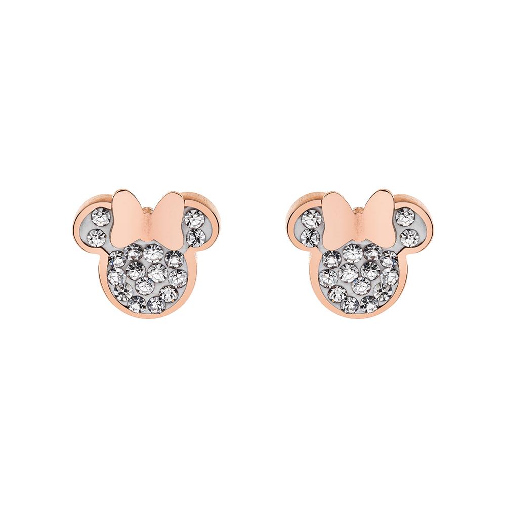 Hypoallergenic earrings Minnie pink PVD white crystals - DISNEY