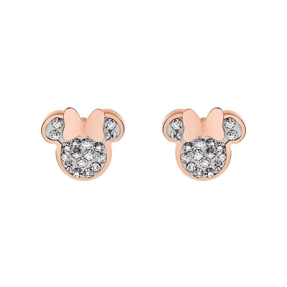 Hypoallergenic earrings Minnie pink PVD white crystals - DISNEY