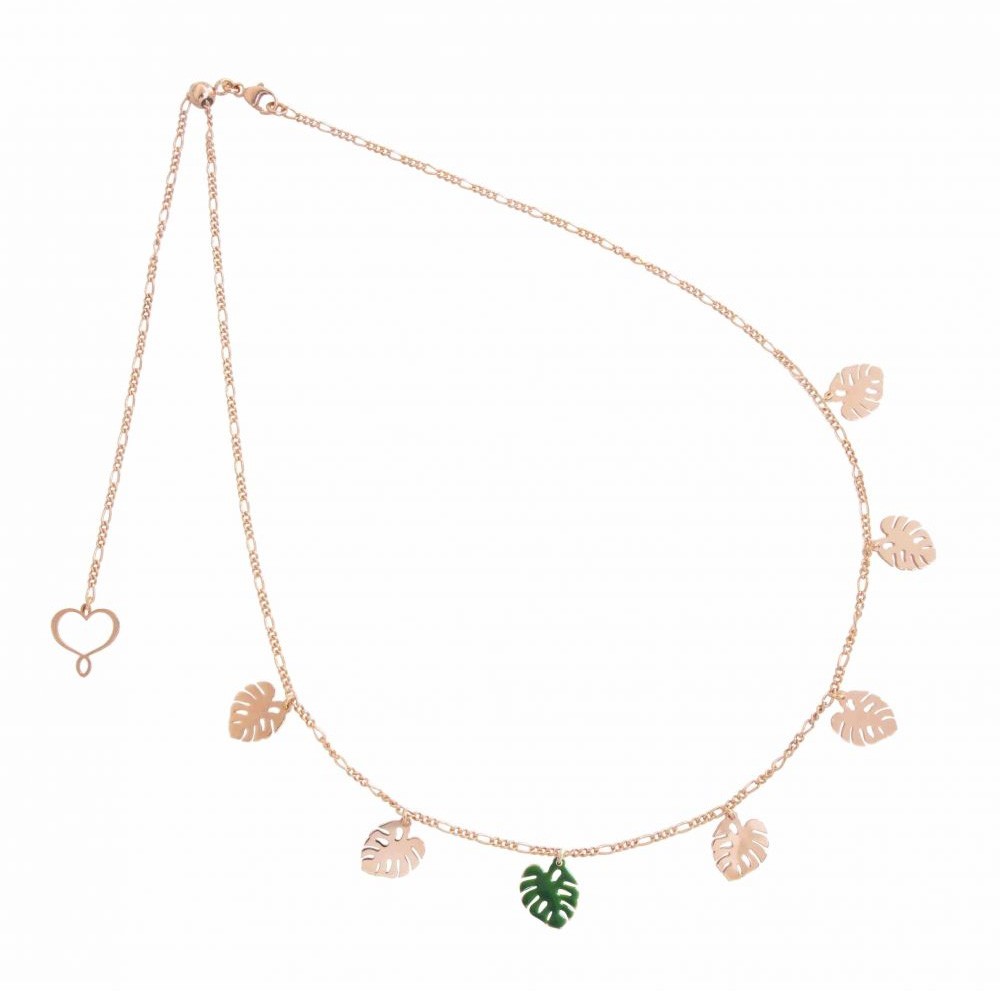 Collana con 7 foglie monstera argento rosa