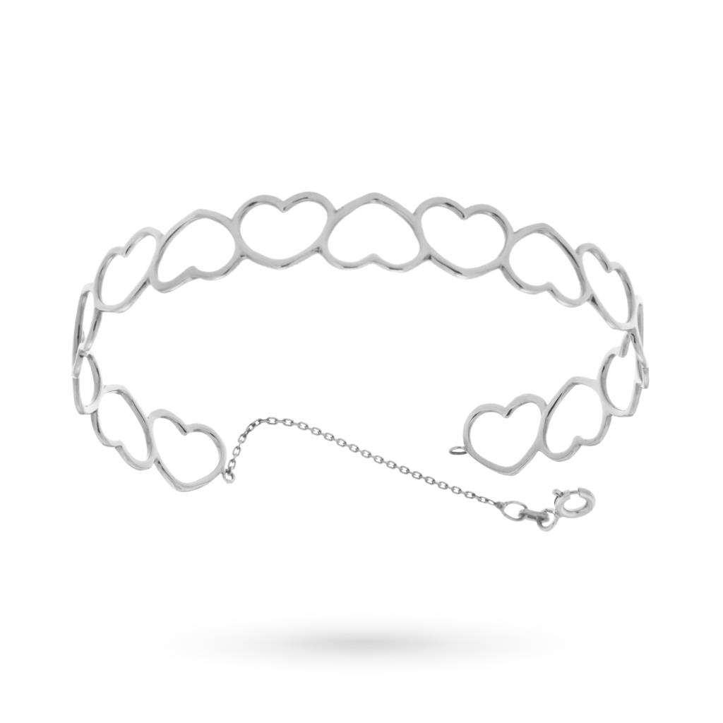 Rigid LOVE bracelet with hearts in 18kt white gold - LUSSO ITALIANO