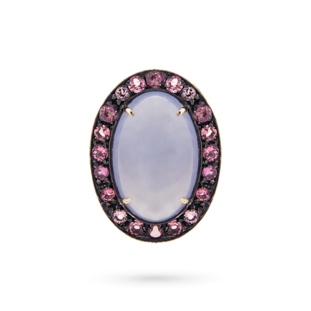  Gold and silver ring with chalcedony and pink sapphires - PETRALUX
