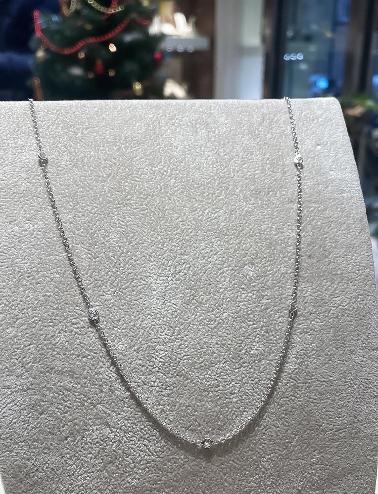 Girocollo rol&ograve; in oro bianco con 5 diamanti 0,20ct - CICALA