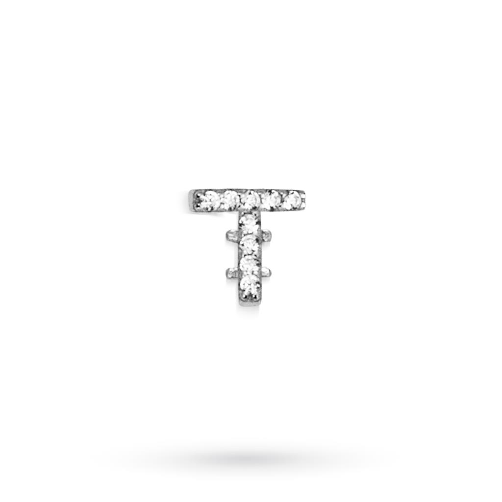 Component letter T in white silver with sapphires - MARCELLO PANE