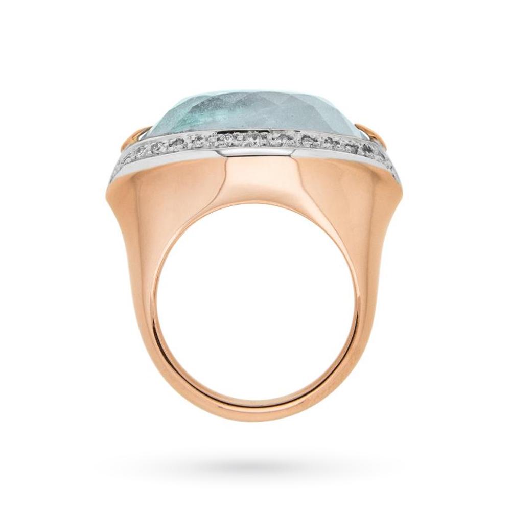  Anello oro rosa bianco aquamarina 16,50ct diamanti 0,34ct - SILVIA KELLY