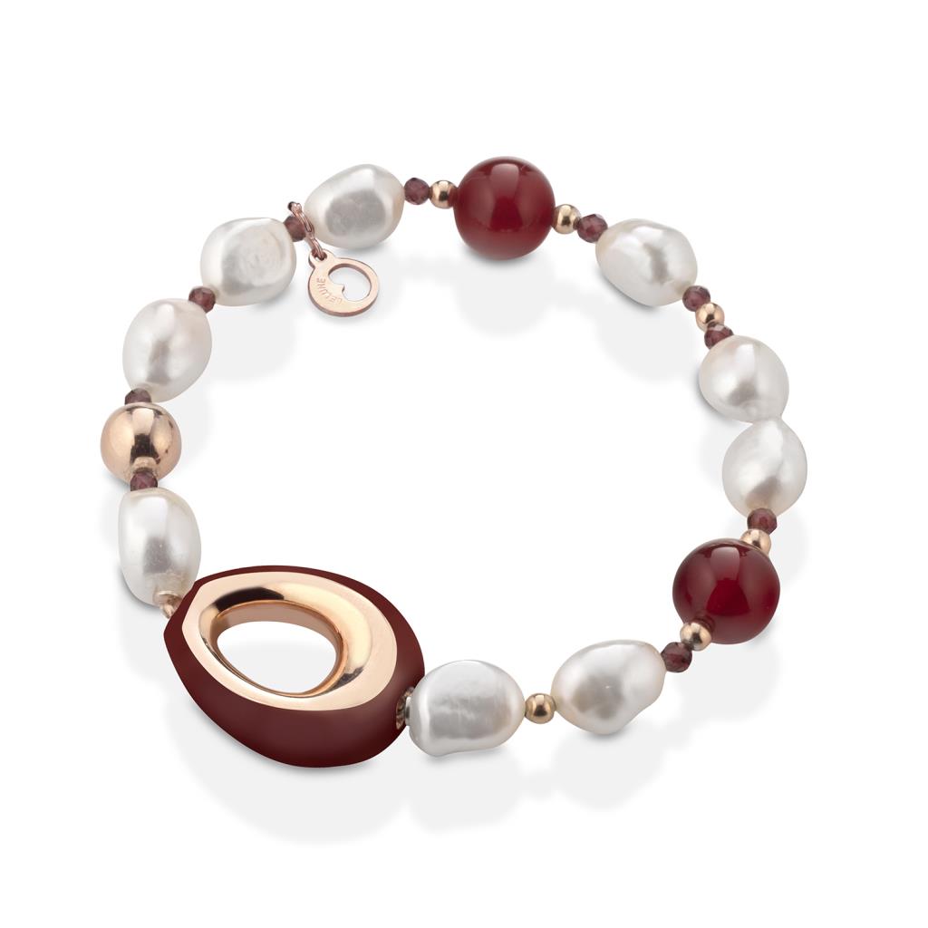 LeLune bracelet with pearls, silver and burgundy agate - GLAMOUR