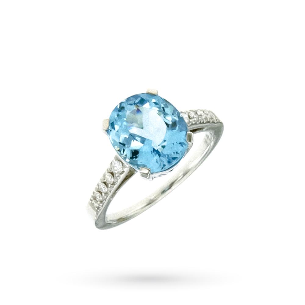  Anello oro bianco acquamarina ovale 3,60ct diamanti 0,13ct Mirco Visconti  - MIRCO VISCONTI