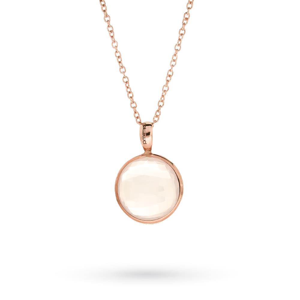 9kt rose gold round quartz pendant necklace 42cm - LUSSO ITALIANO
