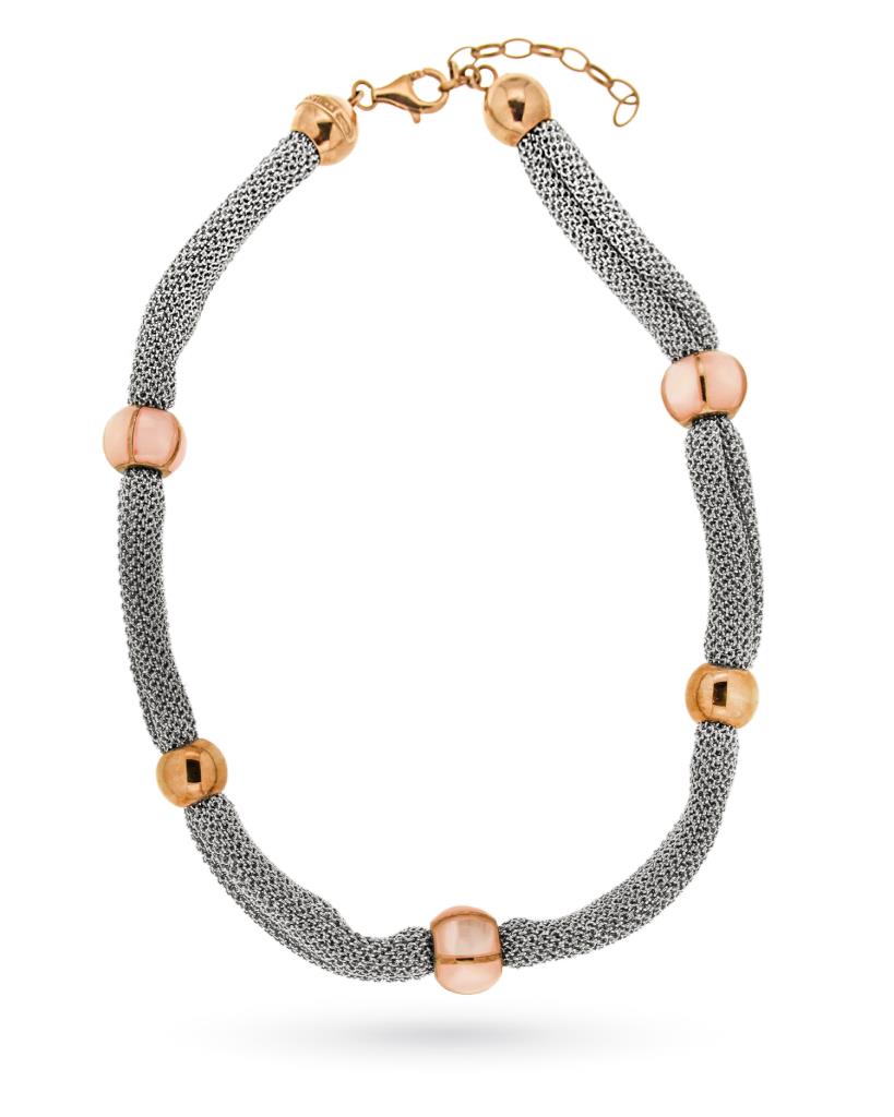 Collana Adami e Martucci tessuto argentato e madreperla rosa - 