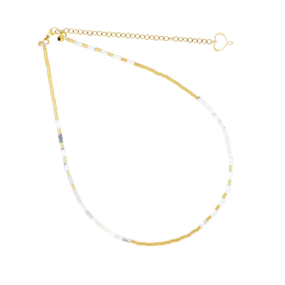 Collana in argento dorato con sfere di aulite bianca di Maman et Sophie