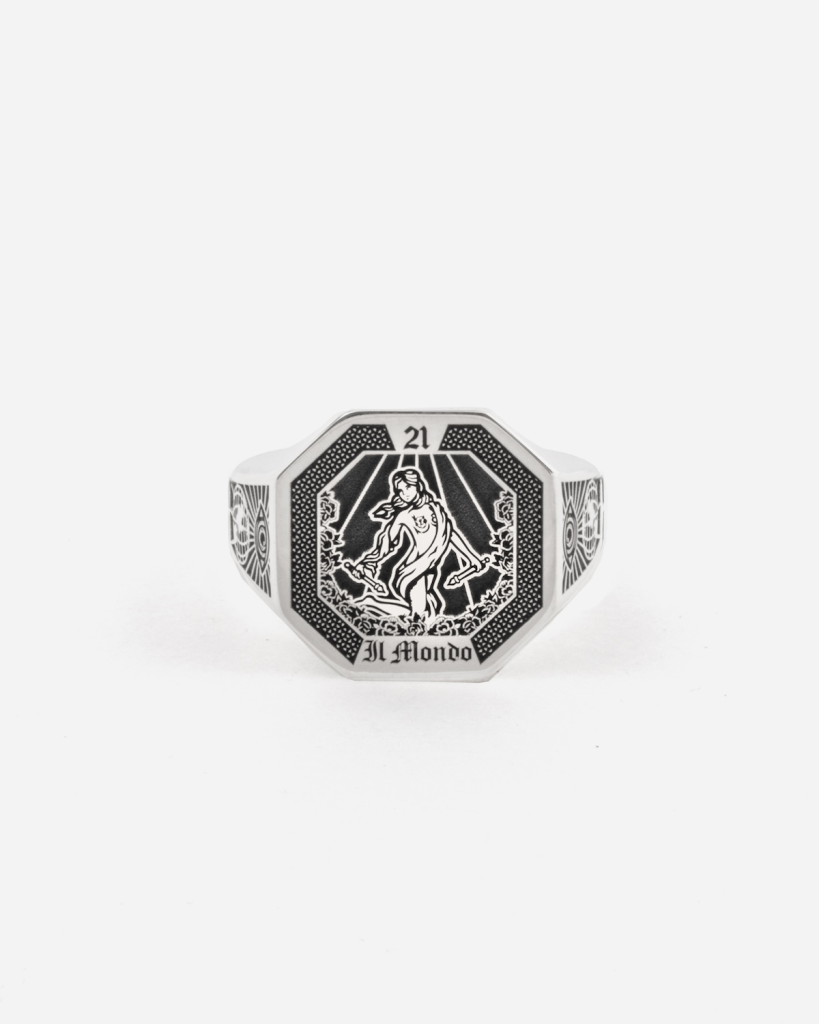 Ring The World Tarot Card in 925 silver