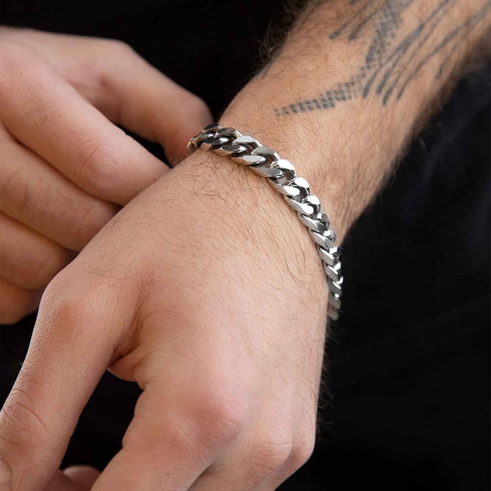  Bracciale grumetta quadrata filo 300 argento brunito lucido Nove25 - NOVE25