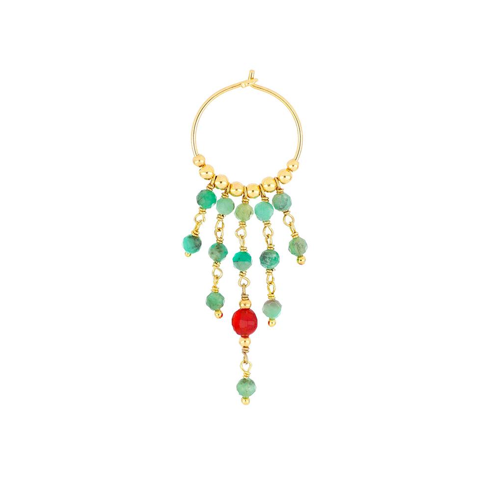 Cascade Of Emeralds And Carnelian Small Hoop Earring - MAMAN ET SOPHIE