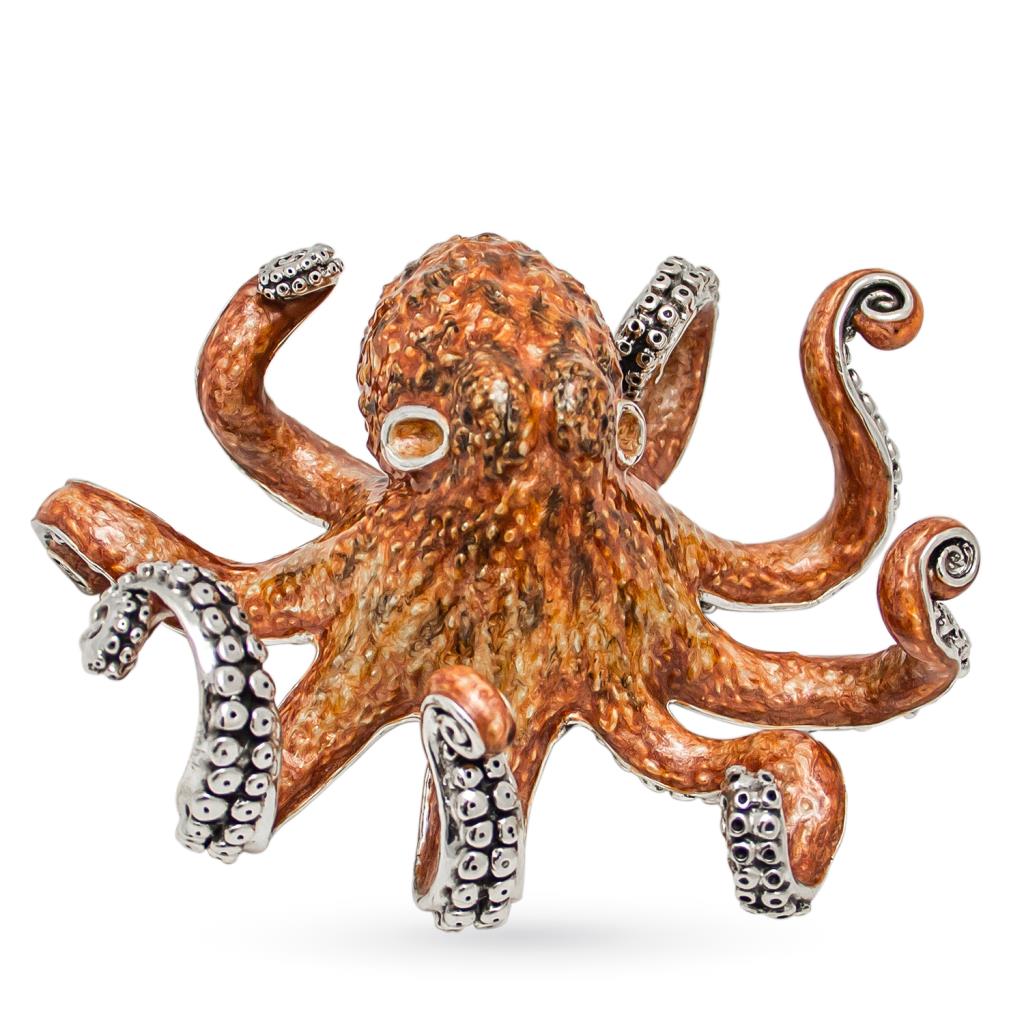 Giant octopus ornament in silver and enamel - SATURNO