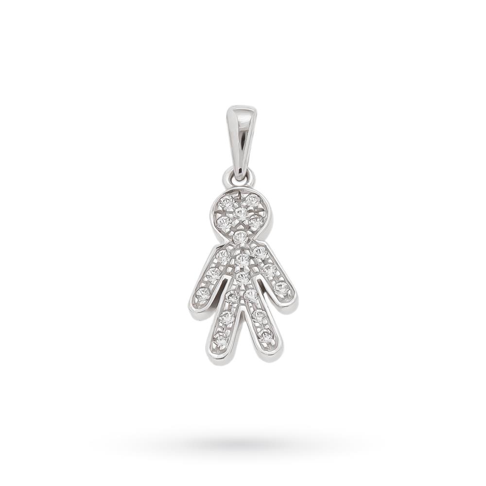 18kt white gold boy silhouette pendant with white gems - LUSSO ITALIANO