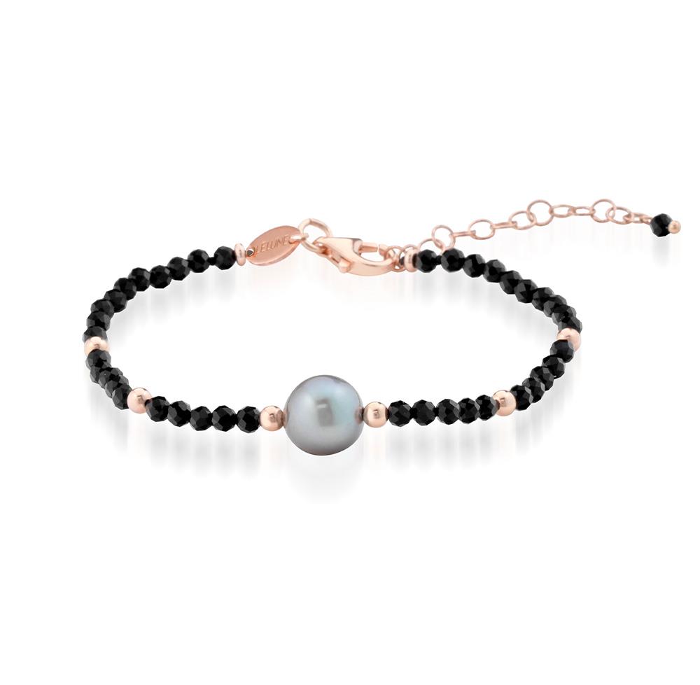 Bracciale spinello nero argento rosato perla Tahiti 17cm - GLAMOUR