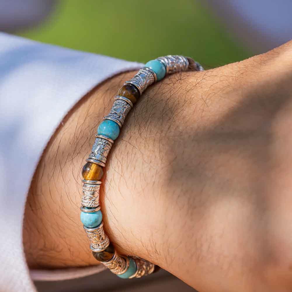  Siena Men's Bracelet Silver Aulite Tiger's Eye 19+3 cm - MARIA CRISTINA STERLING