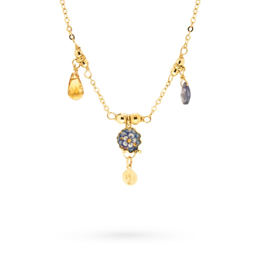 Gabriella Rivalta enameled flower necklace in citrine yellow gold and peridot - GABRIELLA RIVALTA