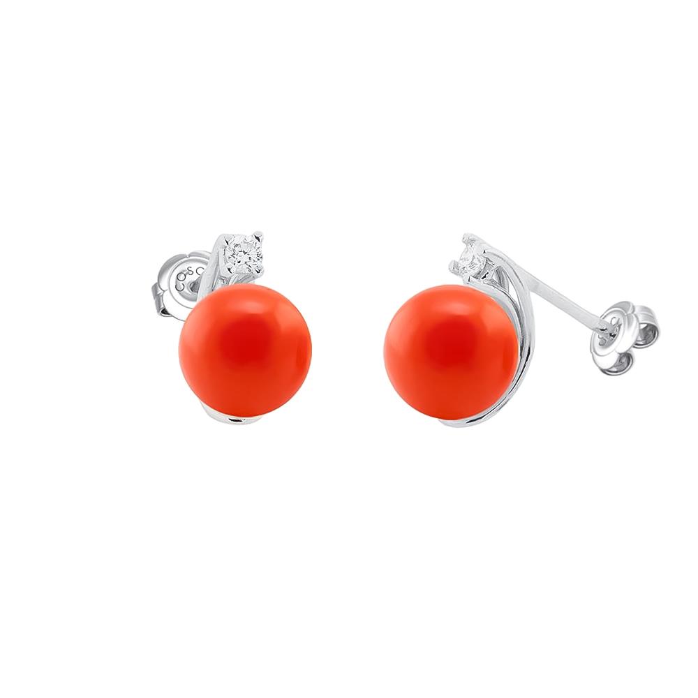 Orecchini con corallo rosso mediterraneo &Oslash; 5mm e diamanti - COSCIA