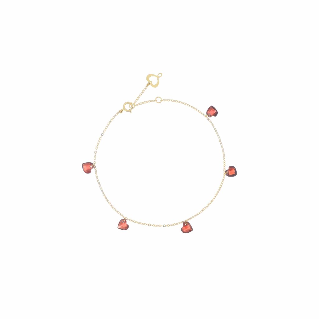 Bracciale Maman et Sophie oro giallo cinque cuori granato - MAMAN ET SOPHIE