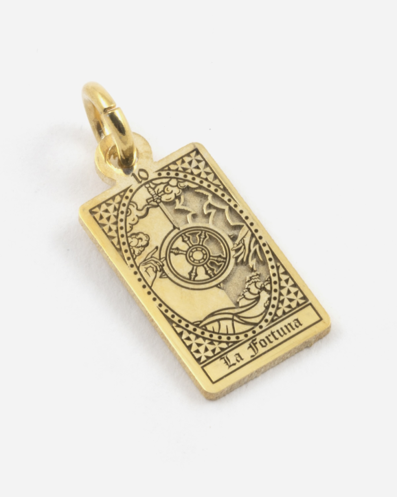 Ciondolo Carta Tarocchi La Fortuna in argento dorato Grande