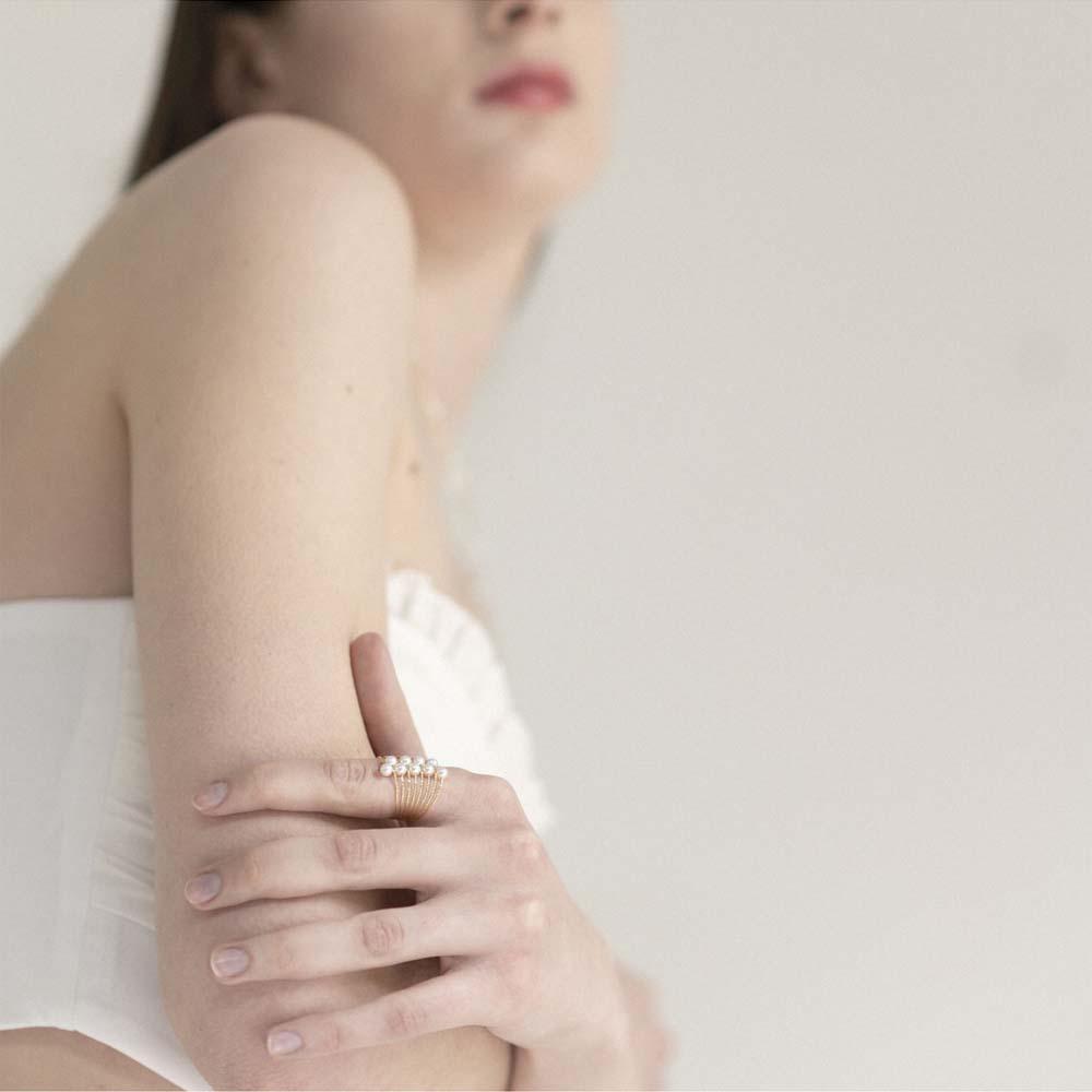  Anello filo oro giallo con 9 perle Ø 4mm MagicWire - MAGICWIRE